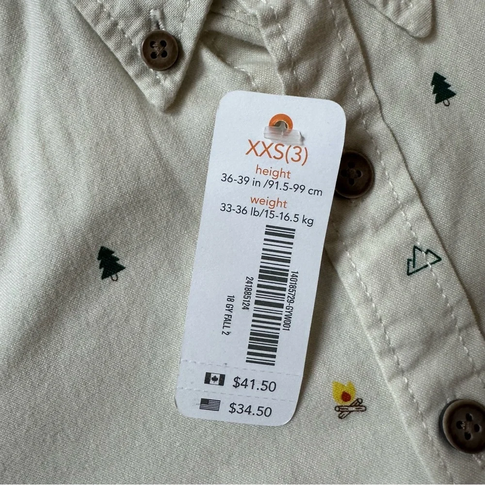 Gymboree Camping Themed Soft Button Down Shirt Boys XXS 3